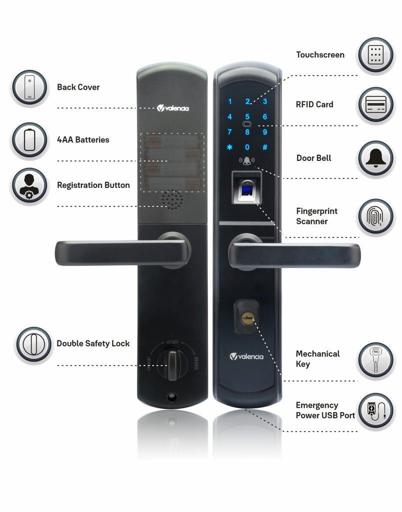 Filip Smart Door lock with Fingerprint, RFID, PIN Access, Black